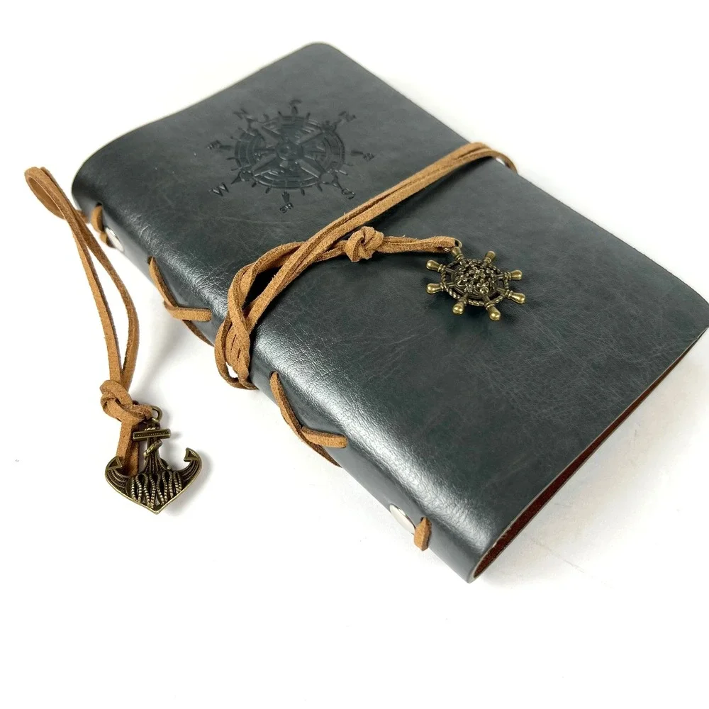 Leather Homemade Notebook Navy 6 Ring Inside With Parchment Paper Stock Nautical